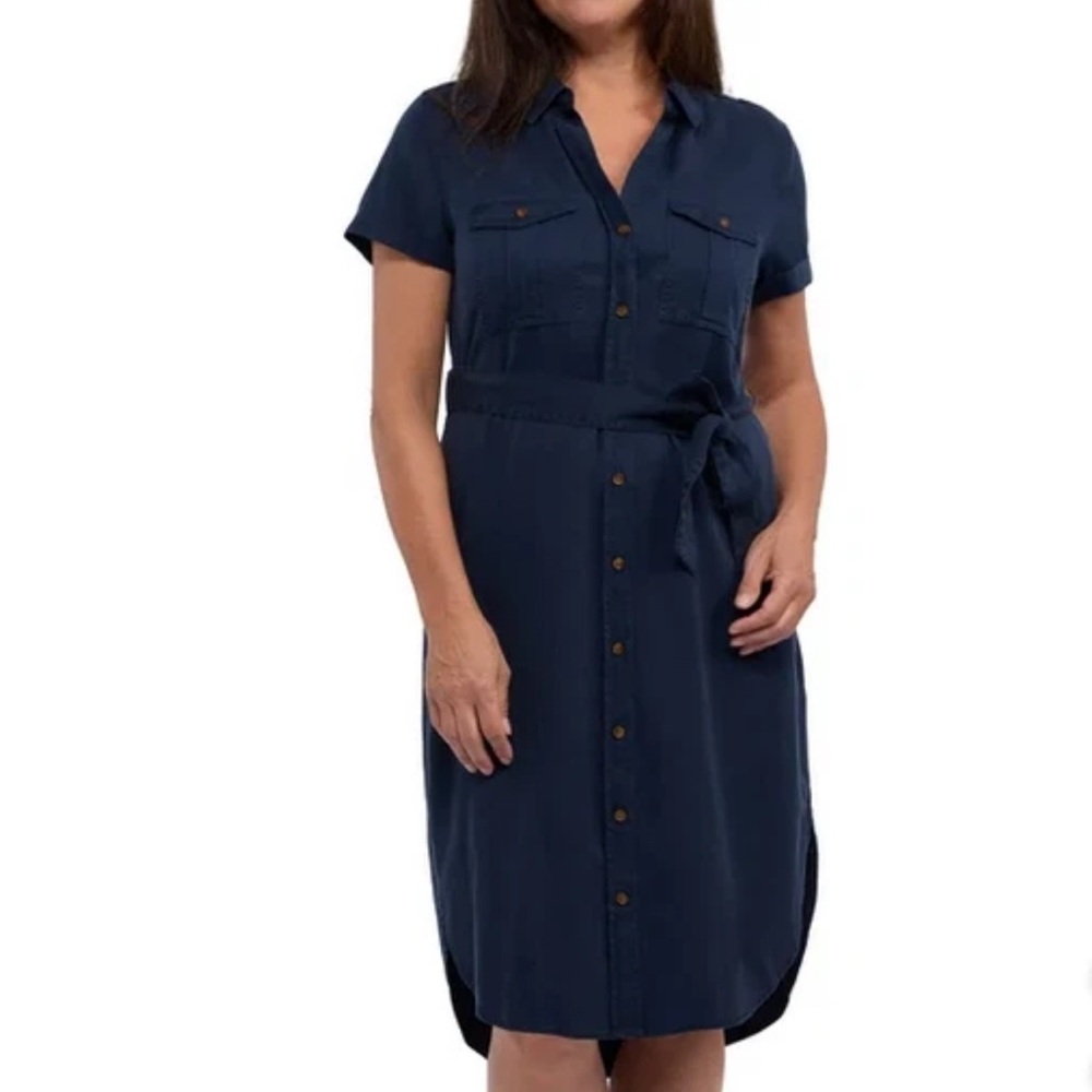 Teddi Rose Womens Button Up Shirt Dress Tencel Ladies Size Medium Navy